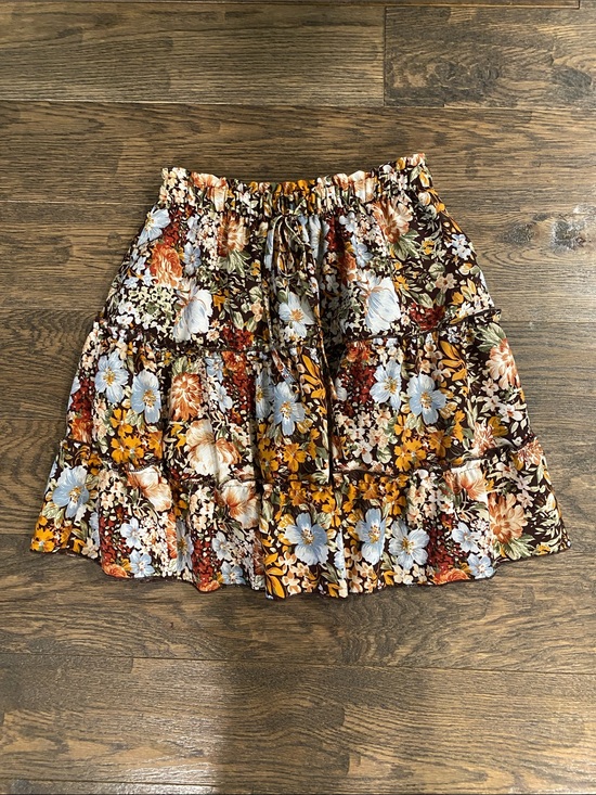 Nashalyly Dresses & Skirts - Floral Tiered Mini Skirt - Brown Multi